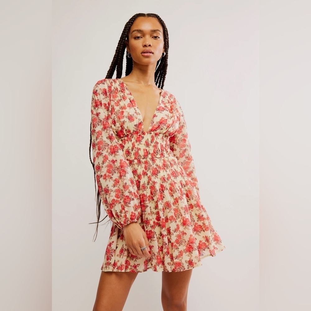 Free People BNWOT Keep You Mini Dress Floral V-Neck Size M